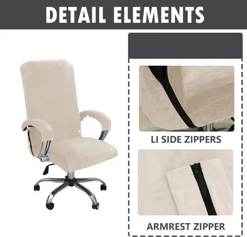Vista 4 de Funda de terciopelo para silla de oficina y computadora para ejecutivos, beige, XL Stretchable, Cat Proof with Wheels, Armrest Protector for Pets