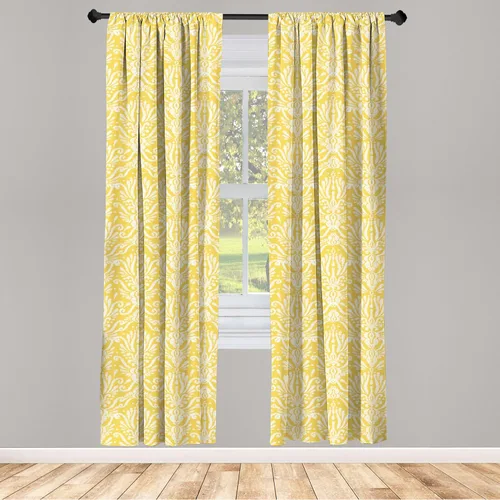 Vista 2 de Ambesonne Cortinas florales para ventana, rítmico Ikat Damasco inspirado en flores delicadamente ilustración gráfica, decoración ligera, juego de 2