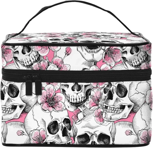 Vista 3 de Bolsa de maquillaje con asa, estuche de cosméticos con cremallera, bolsa de aseo portátil de viaje para mujeres y niñas, duradera, 1 Foto