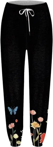 Vista 2 de Pantalones deportivos con estampado gráfico para mujer, ajuste holgado, con cordón, cintura elástica, pantalones largos para mujer