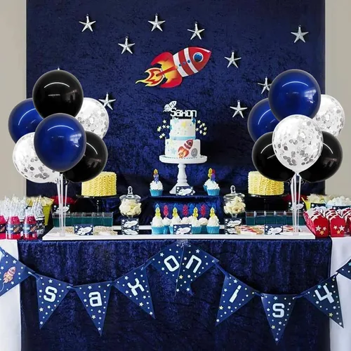 Vista 6 de TONIFUL Juego de 4 centros de mesa de globos de color negro, azul