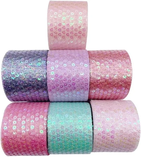 Vista 6 de Rollo de tul de lentejuelas con purpurina colorida de 2.36 pulgadas x 10 yardas, cinta de tela de organza para falda tutú, lazo de costura