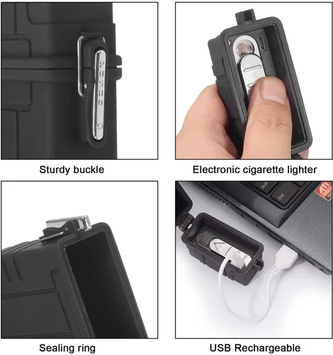 Vista 3 de Skywin Estuche impermeable para cigarrillos con encendedor, soporte hermético para cigarrillos con encendedor recargable, funda para cigarrillos