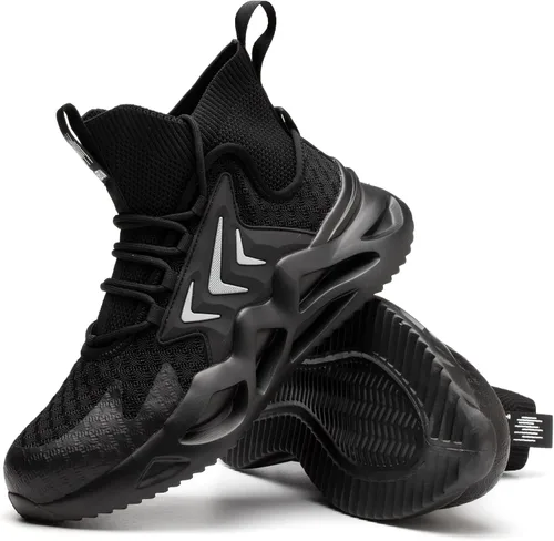 Vista 7 de TAERDUN Botas de trabajo con punta de acero para hombre, botas Chelsea sin cordones, zapatos industriales y de construcción para hombre 414 negro