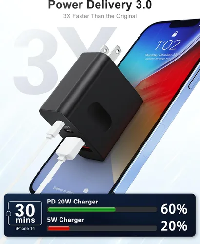 Vista 4 de [Paquete de 2] Bloque de cargador USB C, cargador de pared USBC de 40 W, 4 puertos, carga rápida, adaptador de corriente USB-C dual + enchufe