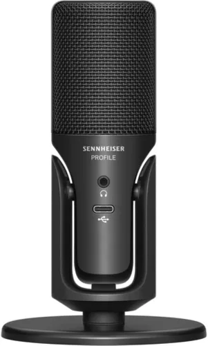 Vista 3 de Sennheiser Profile USB micrófono condensador con soporte de escritorio, incluye auriculares de diadema cerrada + brazo de micrófono + filtro pop
