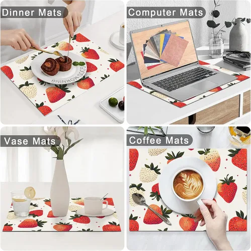 Vista 8 de Juego de 6 manteles individuales lavables con diseño de fresa dulce, para primavera y verano, frutas, resistentes al calor, de algodón y lino