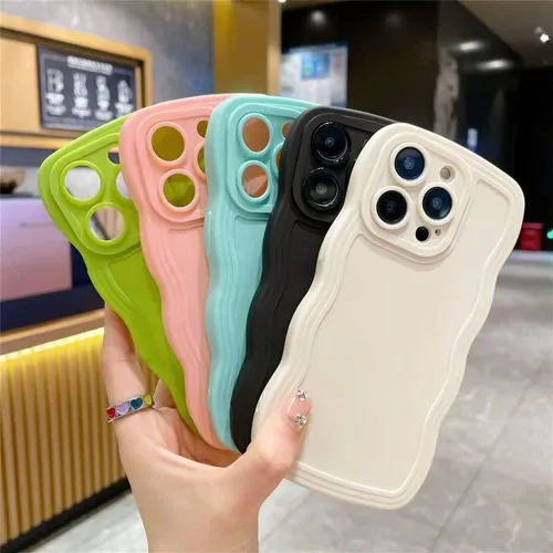 Vista 3 de Funda para iPhone 13 Mini, iPhone 13 Mini, forma de marco de onda rizada, a prueba de golpes, funda protectora de silicona suave para iPhone 13 Negro