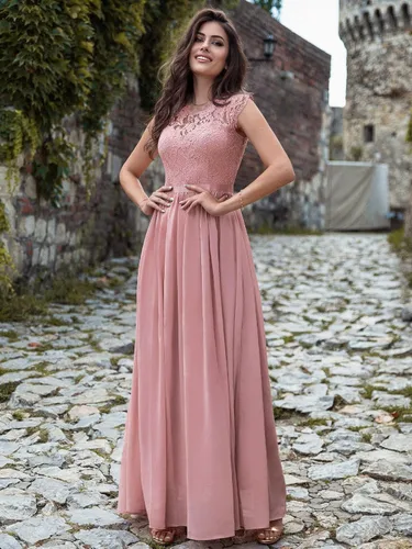 Vista 3 de Miusol - Maxi vestido floral con encaje para fiesta de noche y uso formal para mujer