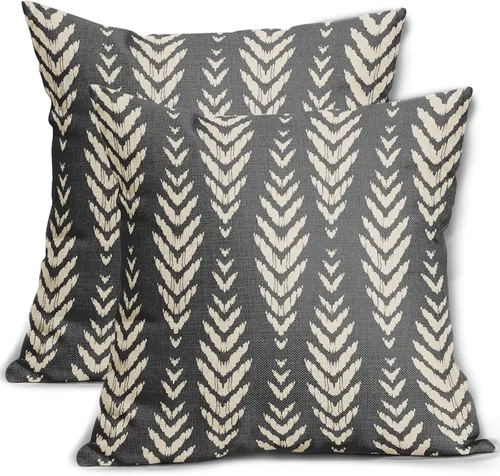Vista 19 de Sweetshow - Juego de 2 fundas de almohada boho de 16x16 pulgadas, fundas de almohada étnicas bohemias negras con estampado geométrico de espiga