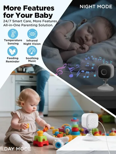 Vista 5 de NUOTUN Monitor de bebé con cámara y audio, monitor de bebé sin wifi con clip para cuna y soporte, monitor inalámbrico HD portátil de 2.8 pulgadas