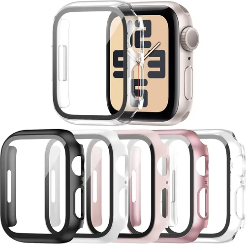 Vista 14 de Paquete de 14 fundas para Apple Watch Series 3 2 1 de 38 mm con protector de pantalla de vidrio templado, funda protectora totalmente rígida