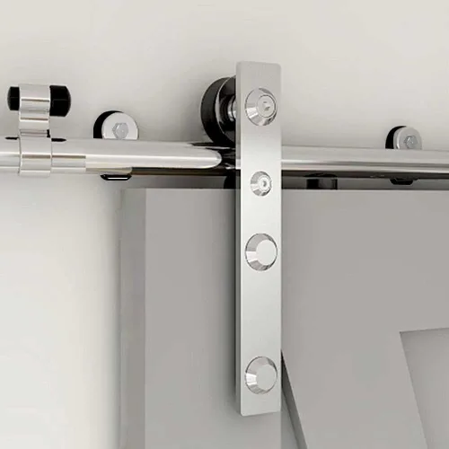 Vista 5 de CCJH Kit de herrajes para puertas correderas de acero inoxidable de 5.5 pies, kit de puerta de granero de madera resistente y suave, apto