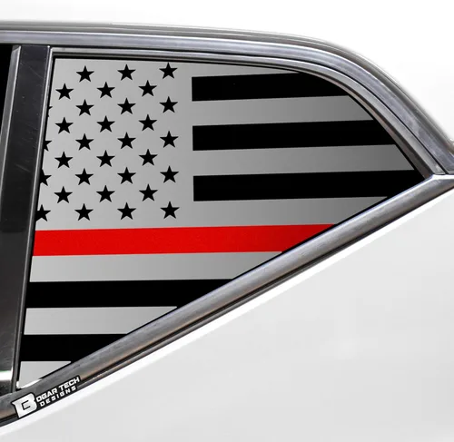 Vista 8 de BOGAR TECH DESIGNS Calcomanía de vinilo precortada con bandera estadounidense para ventana de un cuarto compatible con Volvo XC40 2019-2023, negro