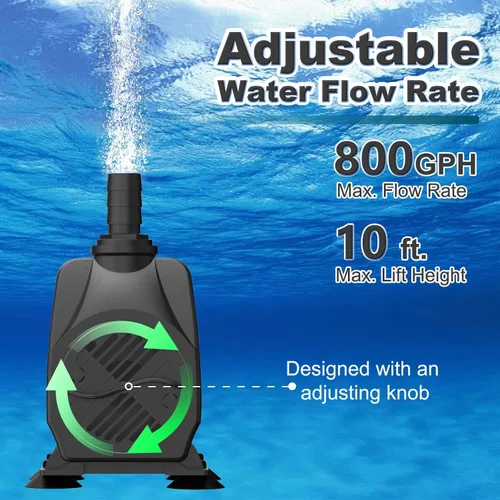 Vista 2 de SongLong Bomba de agua ultra silenciosa de 60 W 800 GPH Cable de 3 pines de 10 pies con tubo, protección contra sobrecalentamiento, perfecta