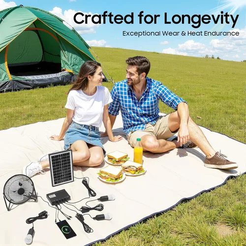 Vista 6 de Kit de ventilador solar y luz con 3 bombillas, carga USB, portátil, camping al aire libre