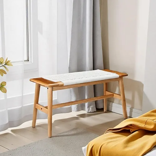 Vista 9 de Banco de comedor 100% madera maciza de 47.2'', banco largo de madera de roble para mesa de comedor, pie de cama, entrada, pasillo, respaldo de sofá