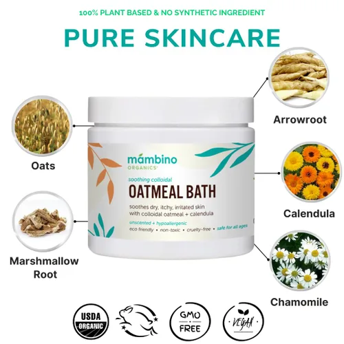 Vista 8 de Mambino Organics Juego de baño relajante, remojo de baño de avena orgánica, champú y gel de baño Soothe Me, y aceite relajante, suave para pieles