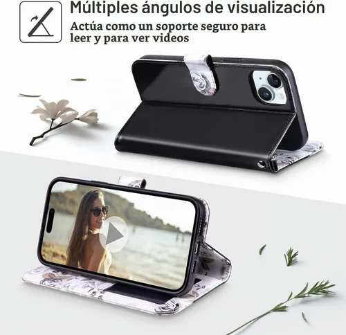 Vista 4 de ULAK Compatible con iPhone 14 Funda Cartera para Mujeres, Cubierta Plegable de Cuero PU Premium con Portador de Tarjetas, Función de Soporte Funda