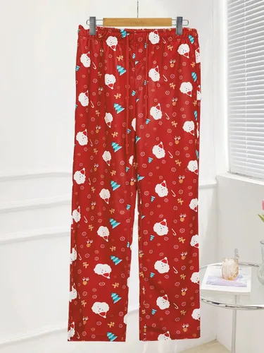 Vista 2 de Runcati Pantalones de pijama de Navidad para hombre, pantalones de forro polar, pantalones de descanso para fiestas de vacaciones