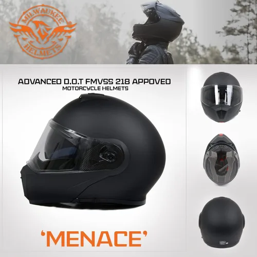 Vista 7 de Milwaukee Helmets MPH9812DOT - Casco modular de motocicleta con visera abatible, color negro plano, pequeño