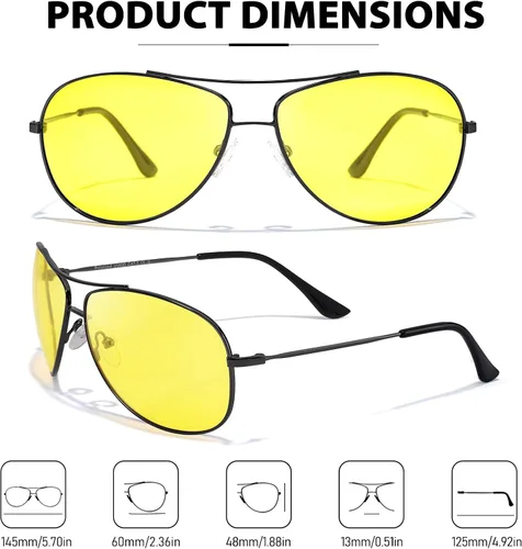 Vista 5 de Xfeel Gafas de conducción nocturna de aviador para hombres y mujeres, polarizadas, antirreflejos, lentes amarillas, lentes