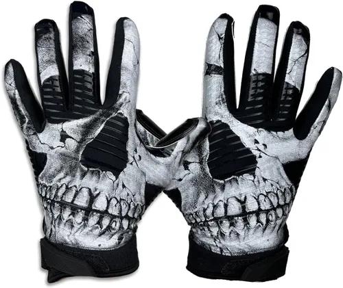 Vista 2 de Battle Sports Skullface - Guantes de fútbol americano con capa de extraterrestre rosa para receptor abierto, ultraadherentes y con agarre
