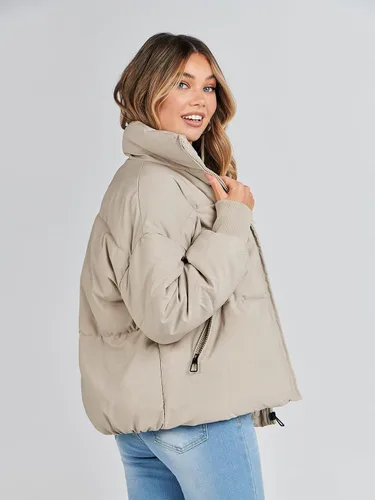 Vista 3 de Chaqueta MEROKEETY acolchada de invierno, con cremallera y bolsillos para mujer, abrigo corto y holgado