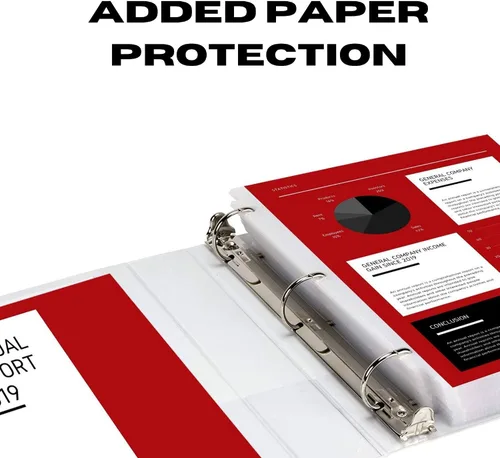 Vista 5 de Carpeta de 3 aros, aros inclinados con forma en D, portada con bolsa transparente.