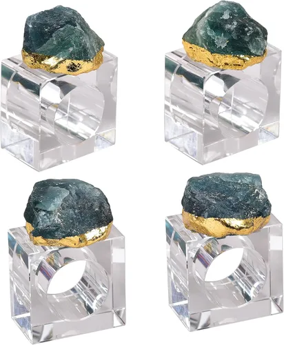 Vista 9 de AMOYSTONE Servilleteros de cristal natural con forma de citrino cuadrado, juego de 4 servilleteros con base decorativa de vidrio, irregular, 2.5