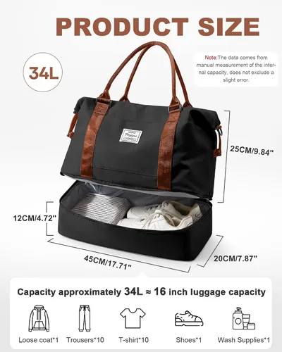 Vista 22 de Bolsa de viaje para mujer, bolsa deportiva para gimnasio, H-Negro