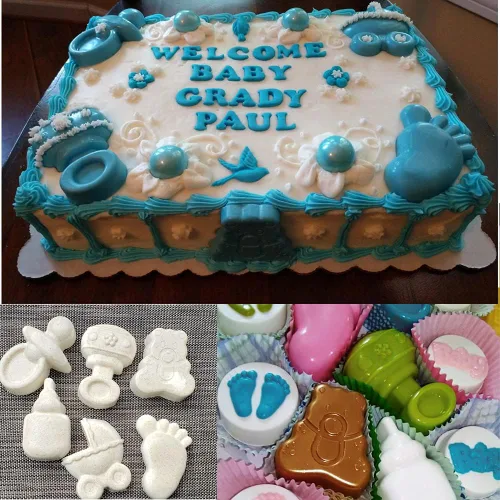 Vista 6 de Paquete de 2 moldes de silicona para bebés, moldes para hornear con temática 3D de baby shower, herramientas de decoración de pasteles