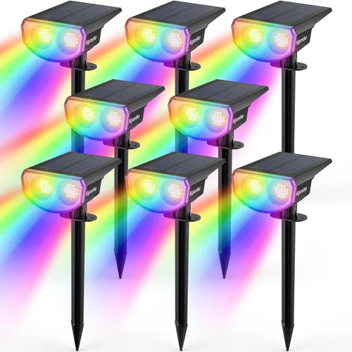 Vista 2 de Kyosho Luces solares que cambian de color al aire libre, 38 LED RGBW impermeables, luces solares de paisaje con 9 modos de iluminación, foco