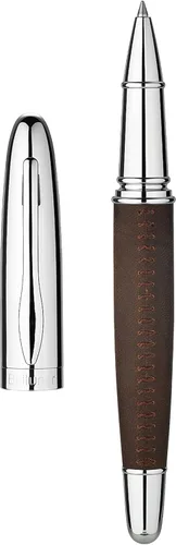 Vista 11 de BEILUNER 318 - Bolígrafo de cuero de lujo personalizado, cuero negro premium cosido a mano, acabado cromado, repuesto Schmidt, elegante set