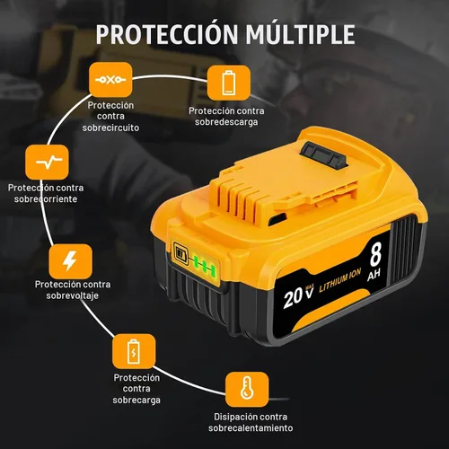 Vista 5 de Paquete de 4 baterías de repuesto de 8.0Ah para batería Dewalt de 20 V Max, compatible con DCB206 DCB200 DCB201 DCB204 2-Amarillo