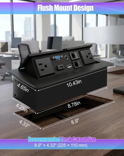 Vista 5 de Mesa Pop Up Power Date Center Caja de conexión con red de salida para encimera de cocina de sala de conferencias, concentrador de salida