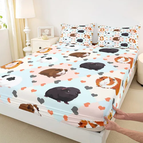 Vista 5 de Erosebridal Bonita sábana bajera ajustable de conejillo de indias, tamaño individual, sábanas kawaii con diseño de ratón para niños y niñas, ropa