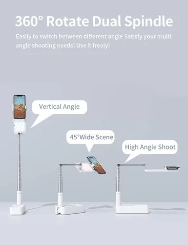 Vista 9 de Viozon Soporte extensible para selfie con rotación de 360° con soporte para teléfono, recargable e inalámbrico, plegable, luz LED de 7 brillos