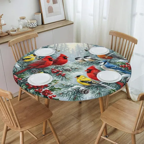Vista 16 de Decorative Round Tablecloth Fitted Elastic 26" - 30" Butterfly Waterproof Table Cloth Cover Stretch Table Pad Cover for Parties Weddings Banquet