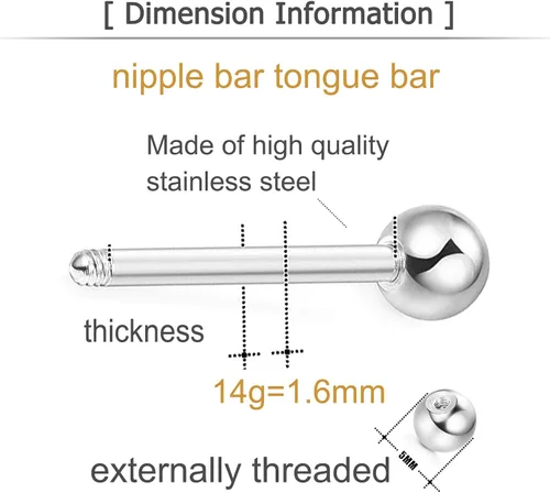 Vista 2 de MODRSA 14g 16g Nipple Rings Tongue Rings 14 Gauge Surgical Steel Nipple Bar Barbell 14mm 16mm 18mm Silver Rose Gold Black Tongue Piercing Jewelry