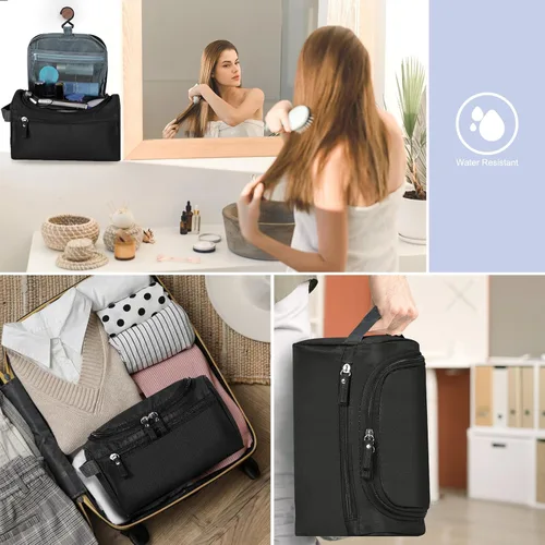 Vista 6 de Neceser colgante para mujeres y hombres, maquillaje de viaje, gran capacidad, kit de Dopp portátil, bolsa organizadora de almacenamiento con gancho