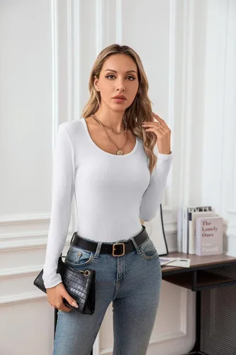 Vista 3 de VICHYIE Camisas de verano para mujer, cuello redondo, manga corta, acanaladas, ajustadas, casuales, básicas