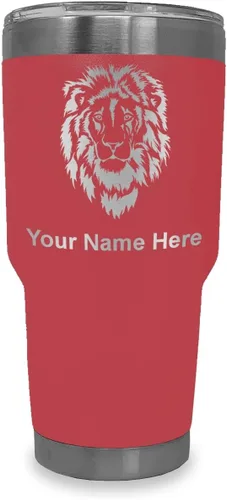 Vista 40 de LaserGram Vaso aislado al vacío de 20 onzas, cabeza de león, grabado personalizado incluido (negro)