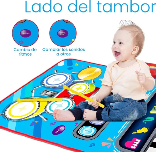 Vista 3 de Juguetes de bebé para niños de 1 año: Alfombra musical para bebés Juguetes para niños pequeños de 1 a 2 años - Piano y tambor de 2 en 1 Alfombra