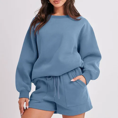 Vista 4 de Sweatsuits for Women Loungewear Workout Athletic Tracksuits Long Sleeve Tops Sweatshirt Shorts Casual Suit Sets