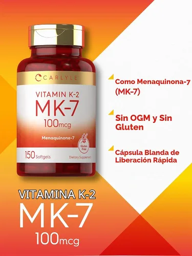 Vista 4 de Carlyle Vitamina K2 MK7 100 mcg 150 cápsulas blandas Bioactive Trans-Form MK7