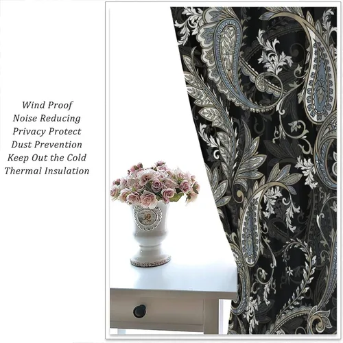 Vista 185 de Cortinas opacas con estampado de flores de cachemira, estampado de cachemira sobre fondo blanco, para decoración del hogar, cocina, restaurante
