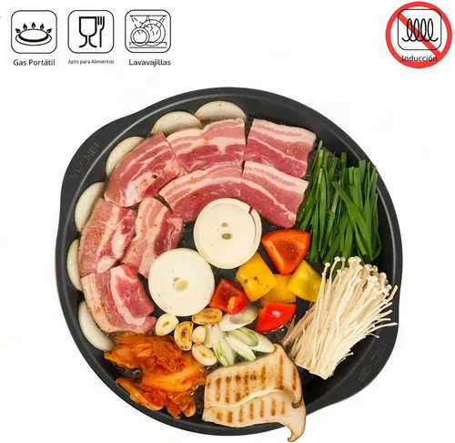Vista 9 de TECHEF - Sartén antiadherente coreana para barbacoa, sartén KBBQ, sin PFOA, apto para horno lavavajillas, fabricado en Corea (negro)