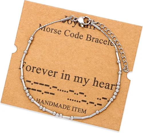 Vista 176 de JoycuFF Pulseras inspiradoras de código morse para mujeres, cuentas de plata, joyería con mantra de motivación, regalos para ella