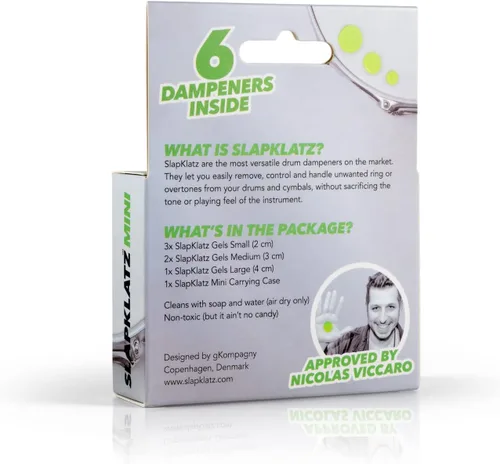 Vista 3 de MINI Drum Gel Dampers – Alien Green – 6 almohadillas en 3 tamaños – Estuche de almacenamiento incluido Verde alien